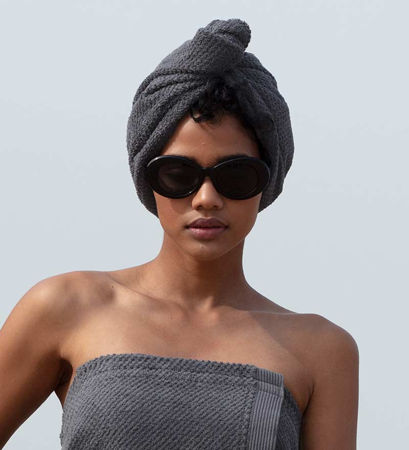 Cotton Hair Drying Towel Wrap: Charcoal