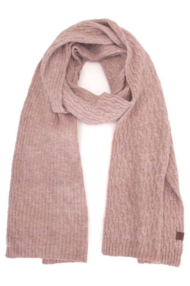 Recycled Fiber Cable Knit Winter Scarf: Sand