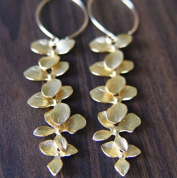 Gold Orchid Flower Earrings
