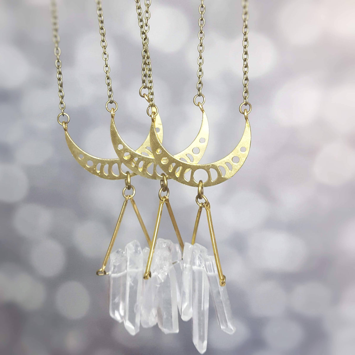 Clear Quartz Crystal Moon Modern Boho Necklace