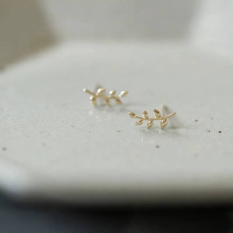 Dainty Leaf Climber Stud Earrings