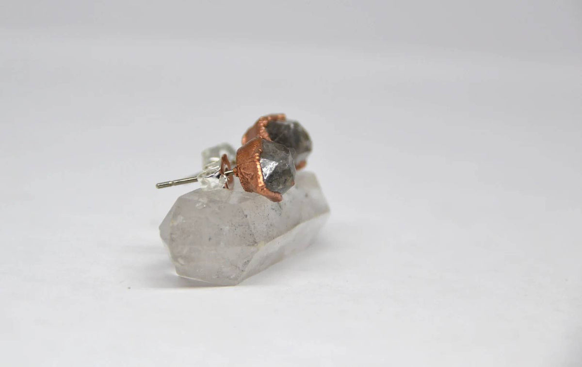 Raw Diamond Studs | Copper Herkimer Diamond Earrings