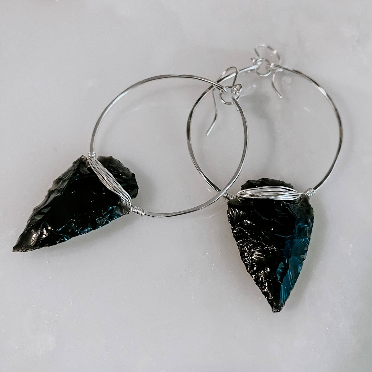 Nala Obsidian Arrowhead Hoop Earrings: 14k Gold Fill