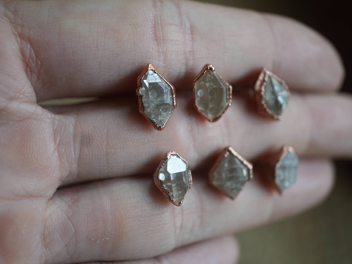 Raw Diamond Studs | Copper Herkimer Diamond Earrings