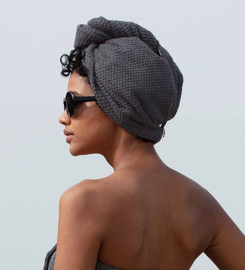 Cotton Hair Drying Towel Wrap: Charcoal