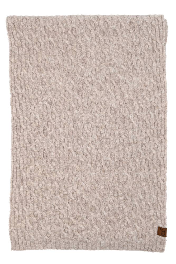 Recycled Fiber Cable Knit Winter Scarf: Taupe