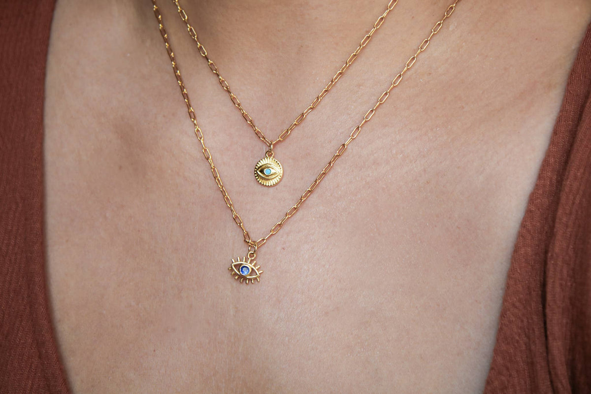 Evil Eye Gemstone Necklace: 18 inches