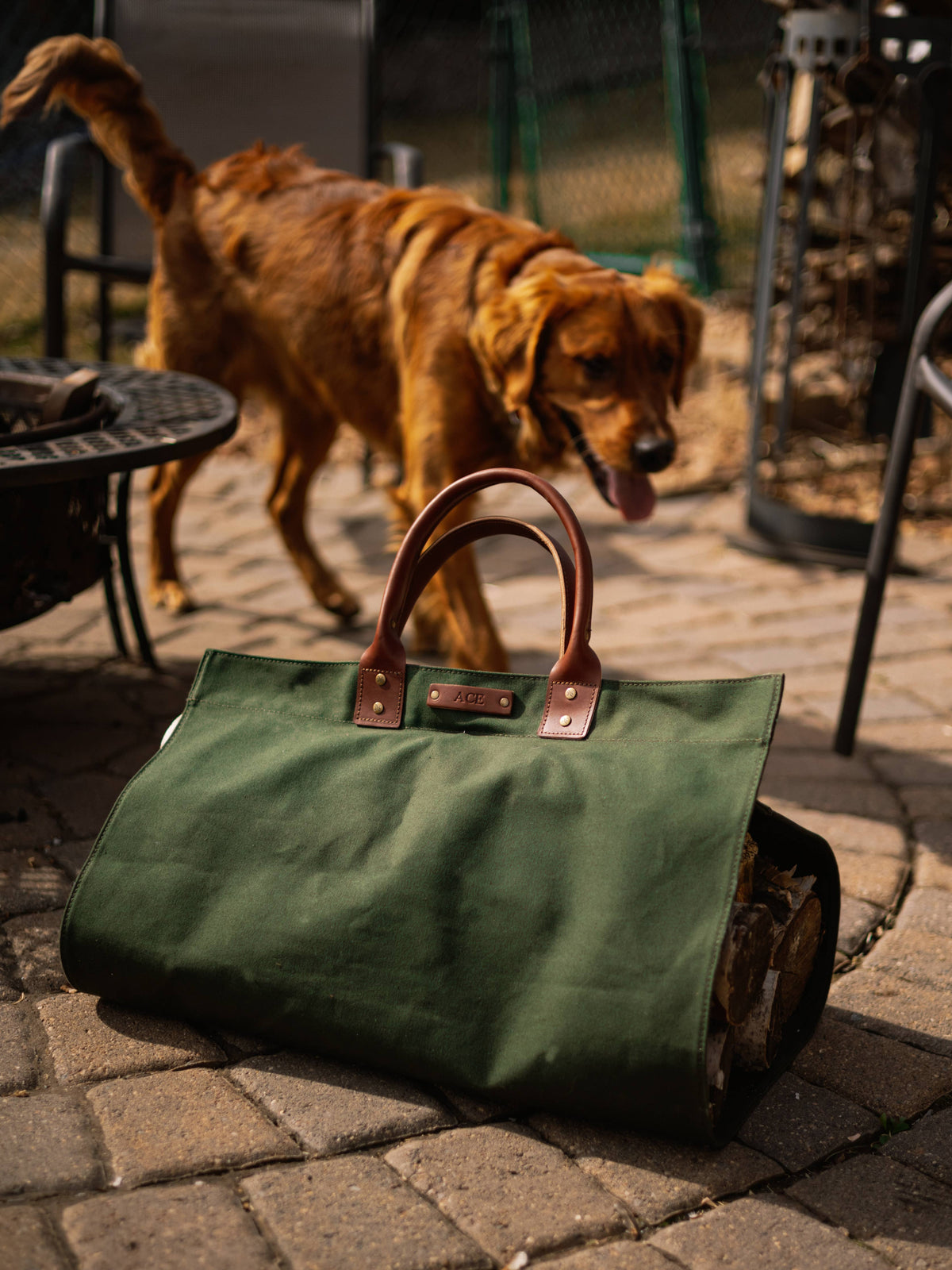 Canvas & Leather Log Carrier - Nautral