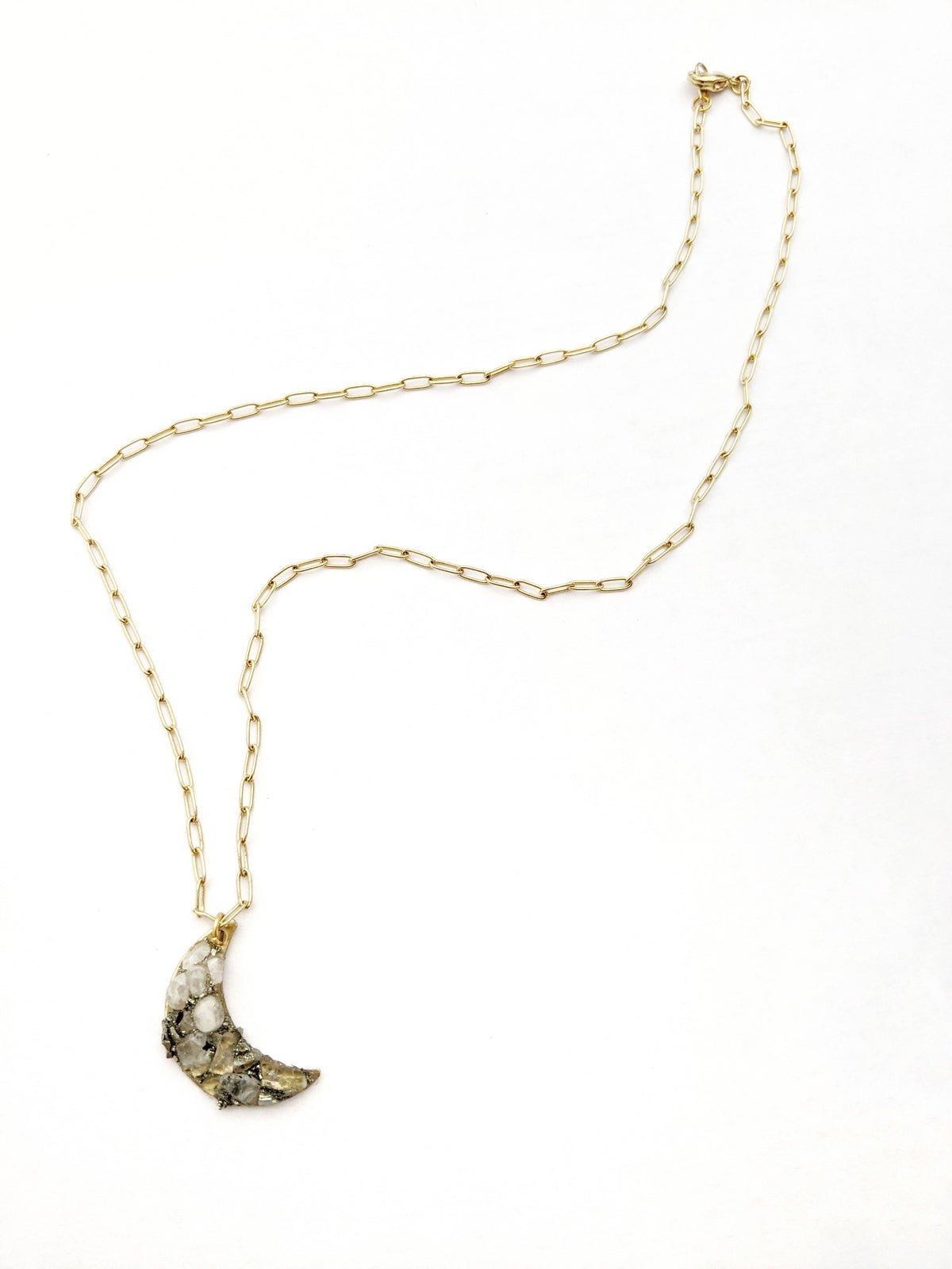 Crescent Moon Charm White Moonstone Necklace