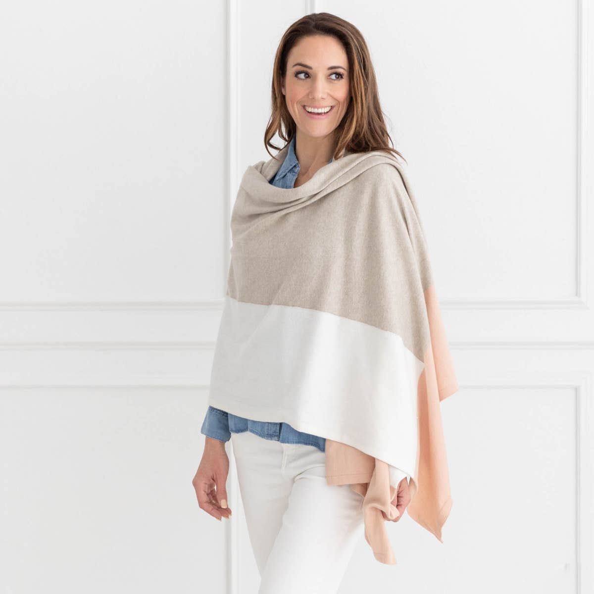 Dreamsoft Organic Cotton Travel Scarf - Blush Colorblock