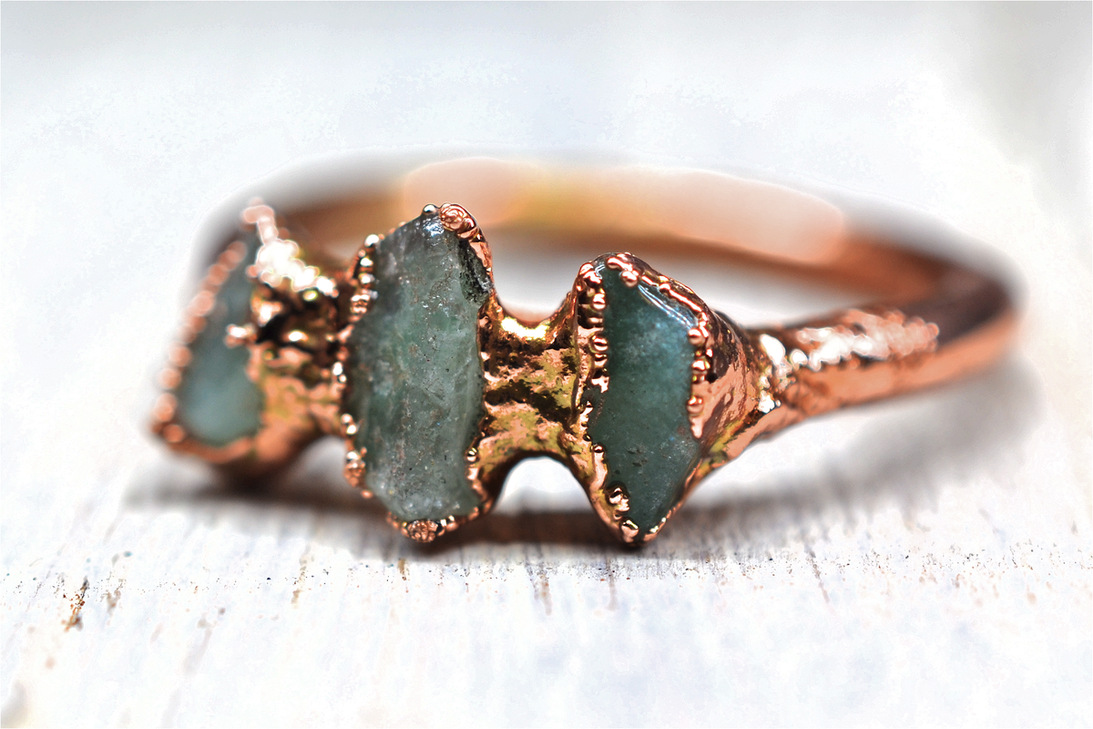 Multi-Stone Green Aventurine Ring | Copper Raw Stone Ring