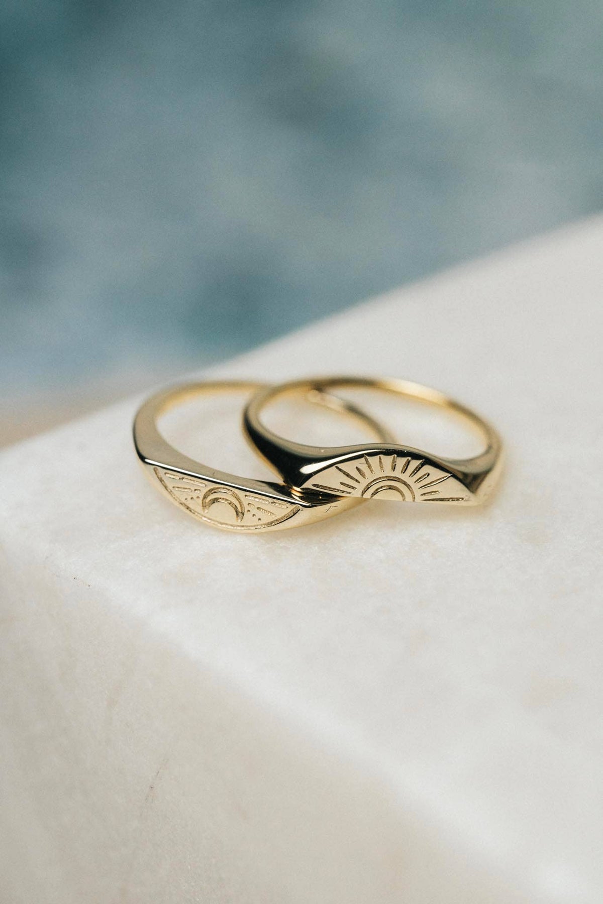 Sunset Sunrise 2 Piece Stacking Gold Ring: 7