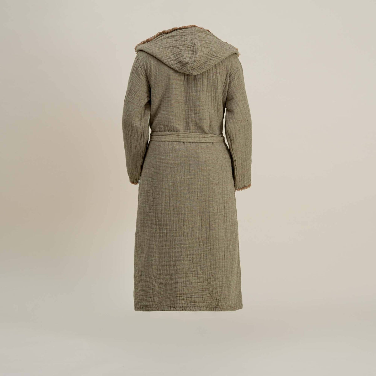 100% Organic Aegean Cotton Gauze Two-Tone Robe: Khaki/Terracotta Size L/XL