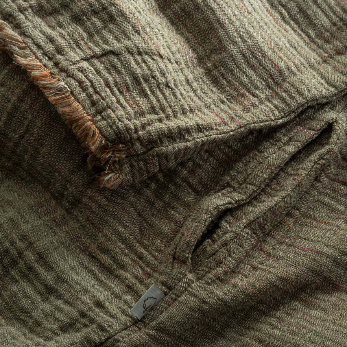 100% Organic Aegean Cotton Gauze Two-Tone Robe: Khaki/Terracotta Size L/XL