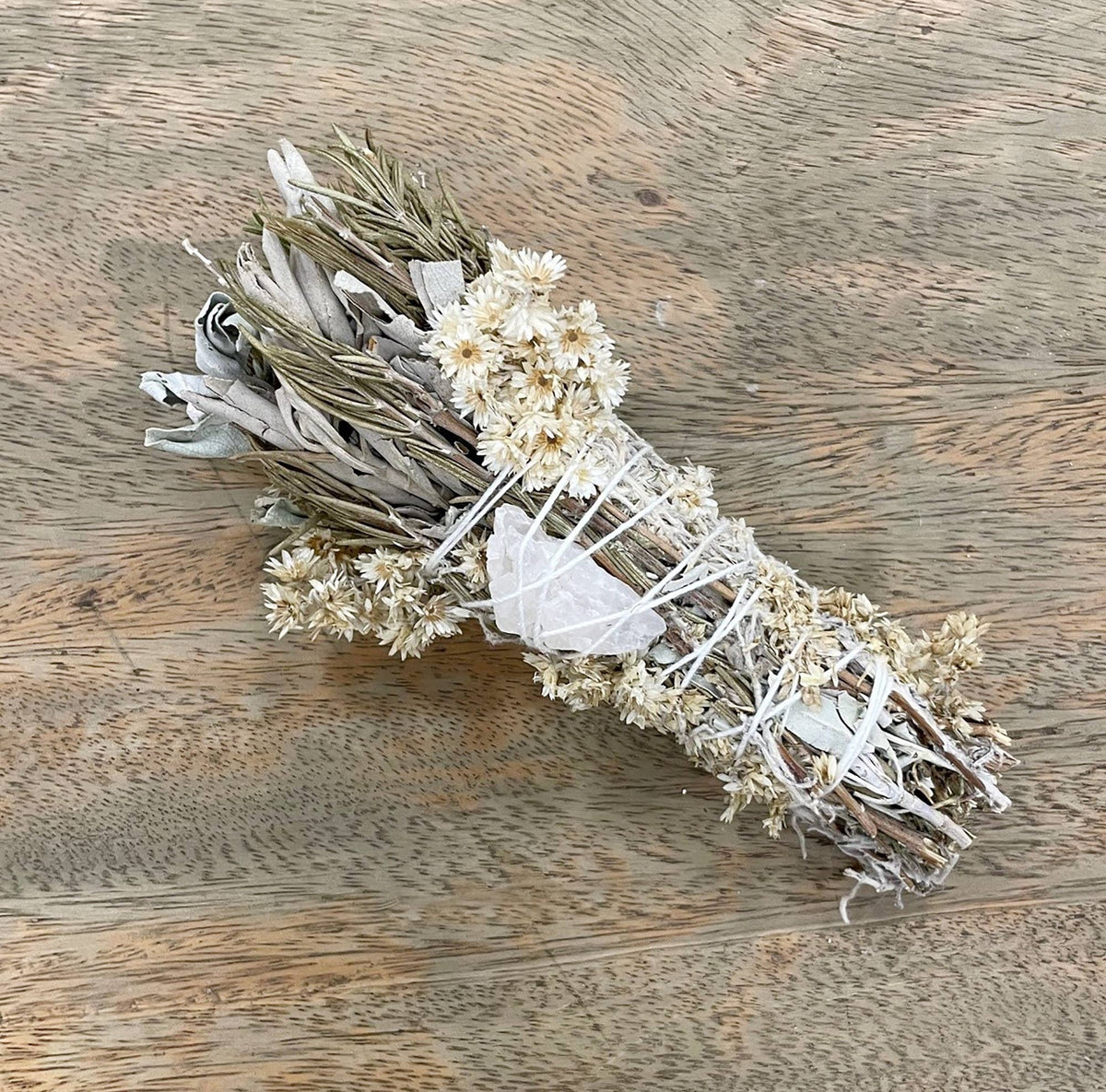 Rosemary & Sage Abundance Wand with Quartz Crystal