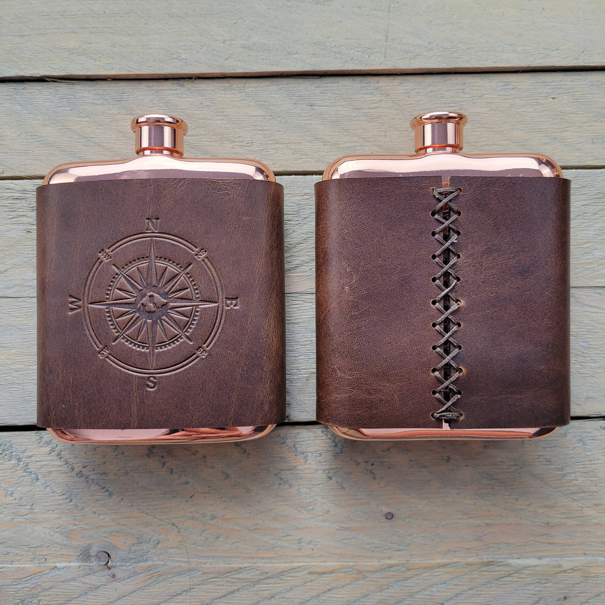 Genuine Leather Wrapped Flasks: Various Colors