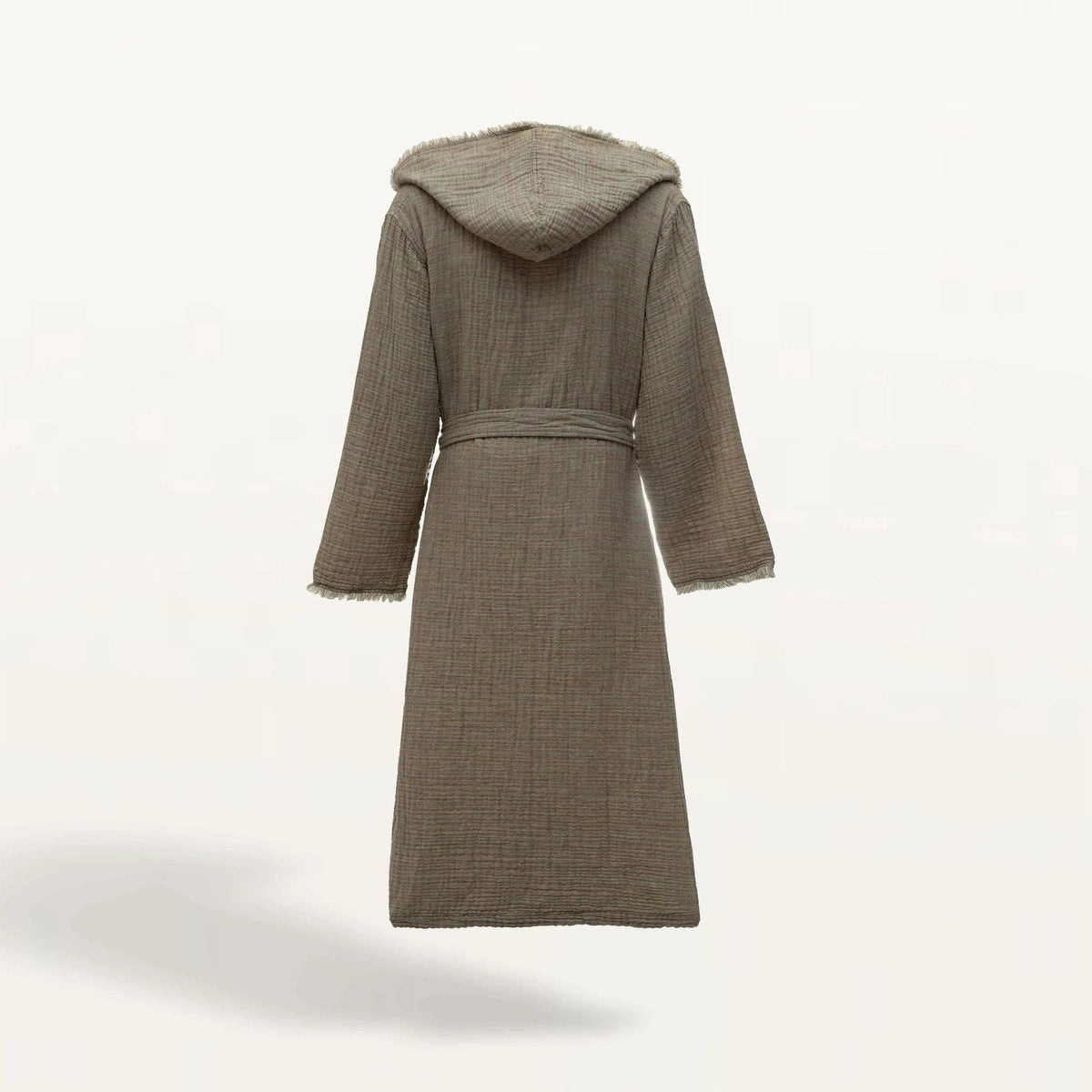 100% Organic Aegean Cotton Gauze Two-Tone Robe: Khaki/Terracotta Size L/XL
