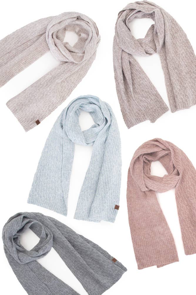 Recycled Fiber Cable Knit Winter Scarf: Sand