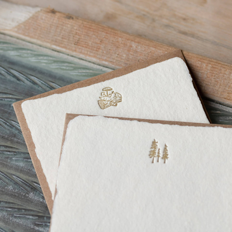 Golden Pine Trees: Handmade Paper Letterpress Notes: Box of 6