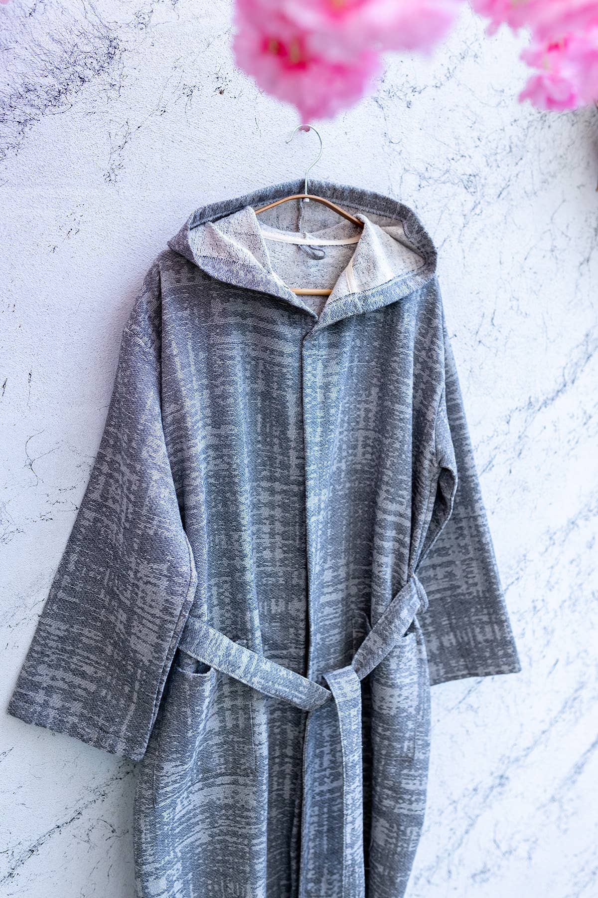 Terrybacked Bathrobe Turkish Cotton Light Weight Hood Quick: Gray