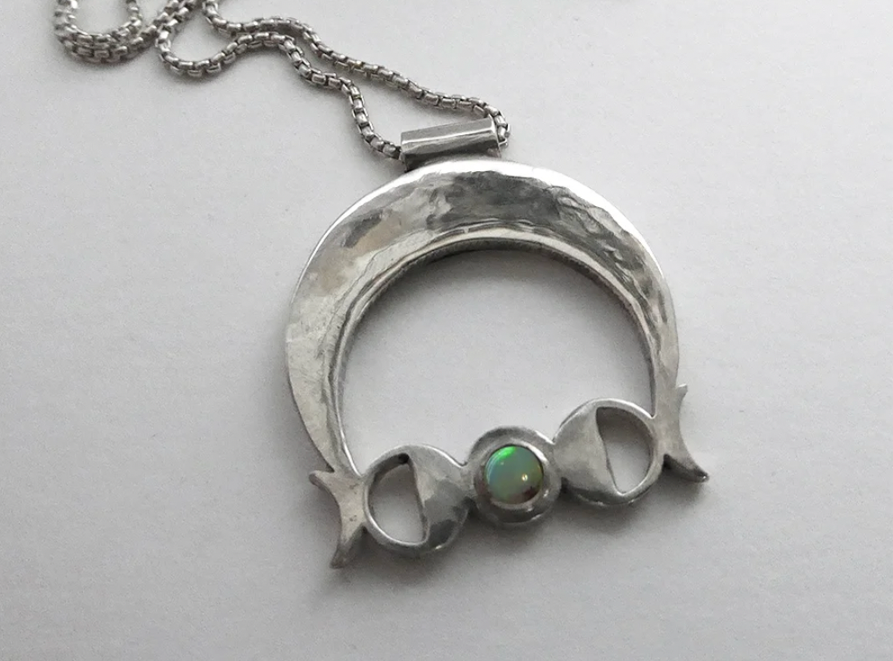 Moon Phase Pendant with Opal & Sterling Silver