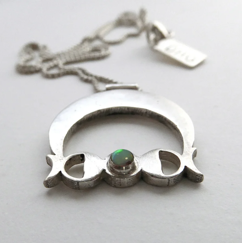 Moon Phase Pendant with Opal & Sterling Silver