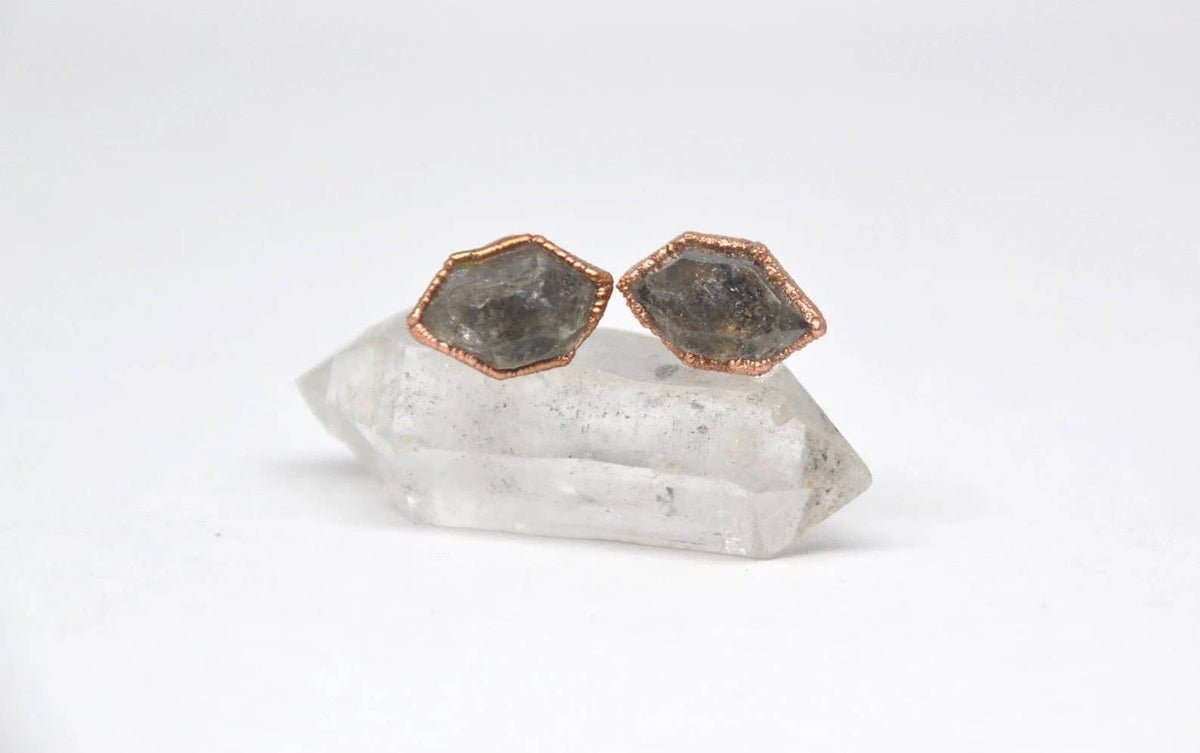 Raw Diamond Studs | Copper Herkimer Diamond Earrings