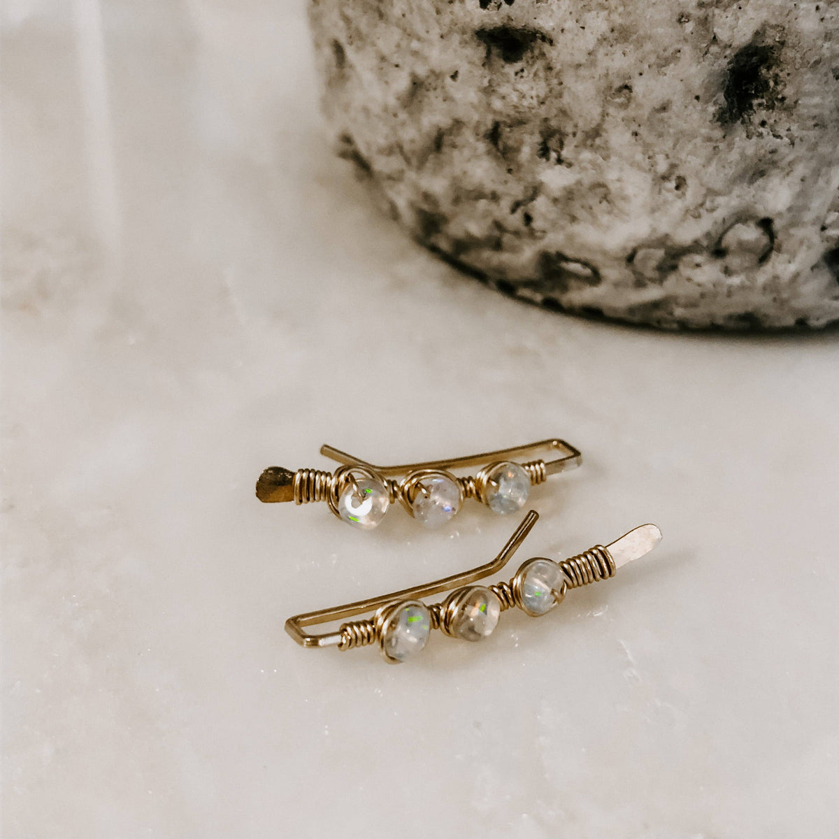 Opal Ear Climbers: 14k Gold Fill