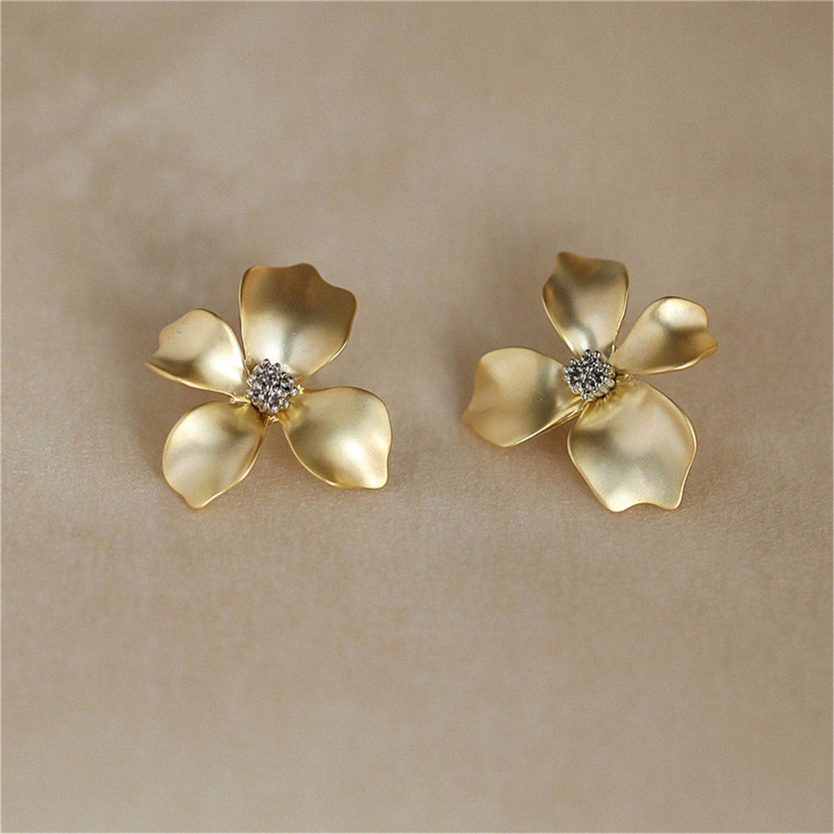 Gold Flower Petal Stud Earrings