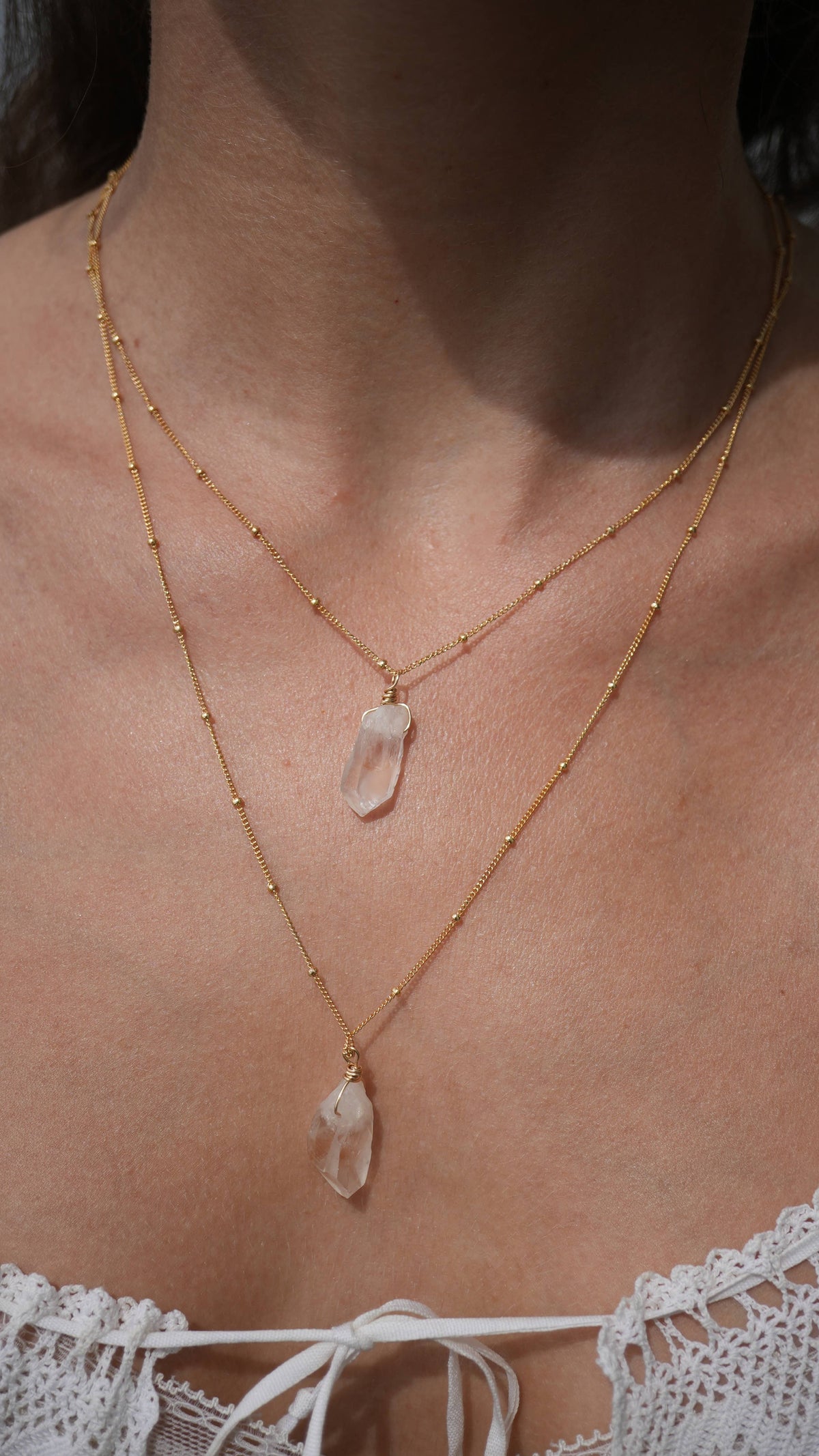 Rough Quartz Necklace || Satellite 14K Gold Filled Chain ||: 16 inches