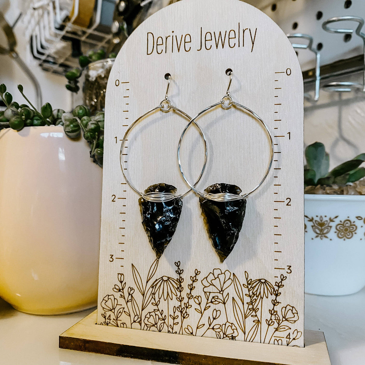 Nala Obsidian Arrowhead Hoop Earrings: 14k Gold Fill