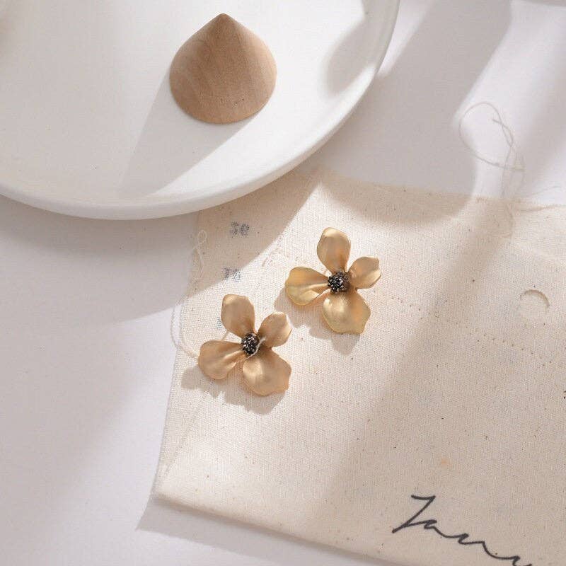 Gold Flower Petal Stud Earrings