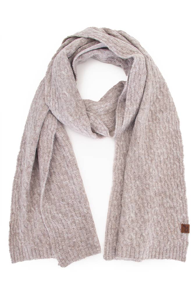 Recycled Fiber Cable Knit Winter Scarf: Taupe