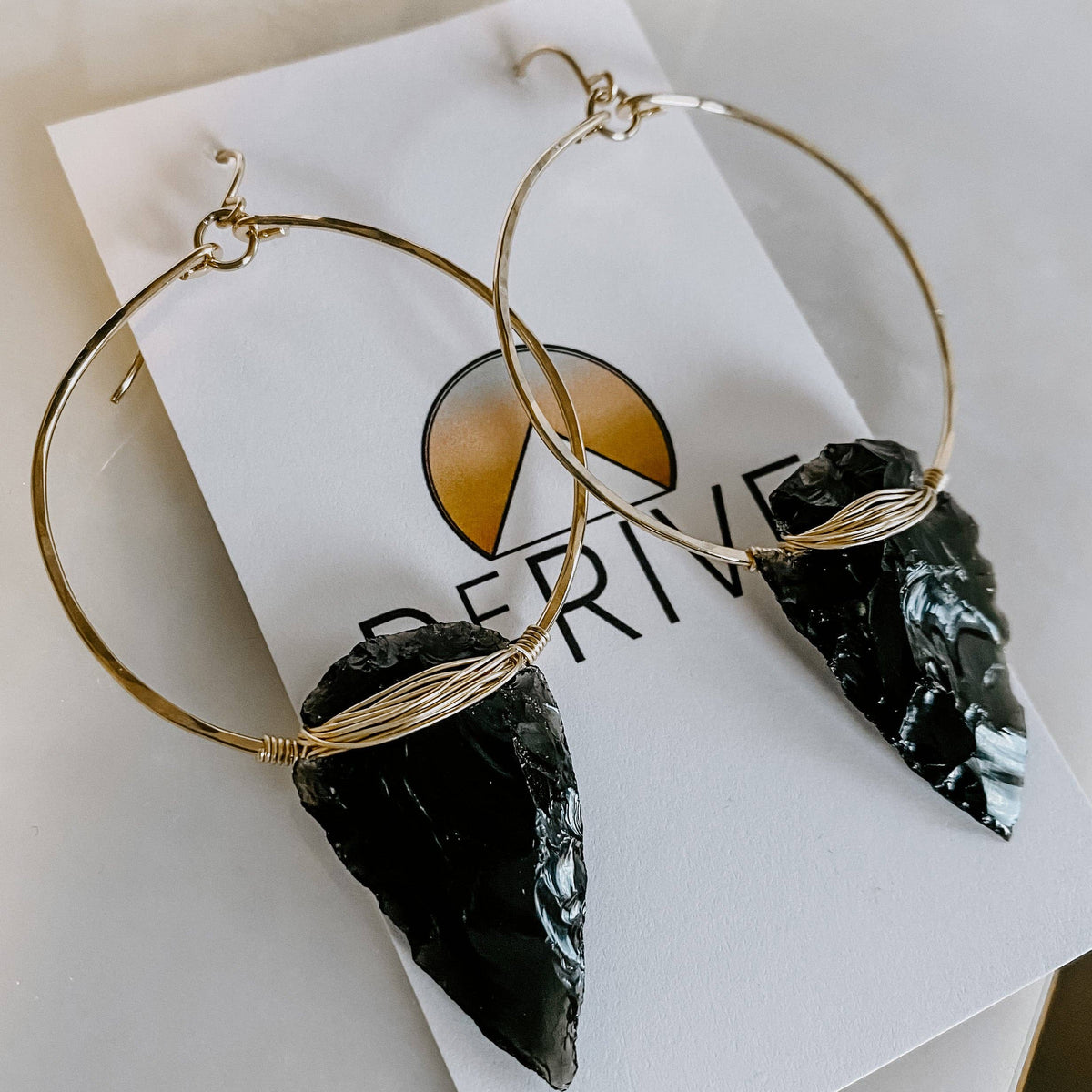 Nala Obsidian Arrowhead Hoop Earrings: 14k Gold Fill