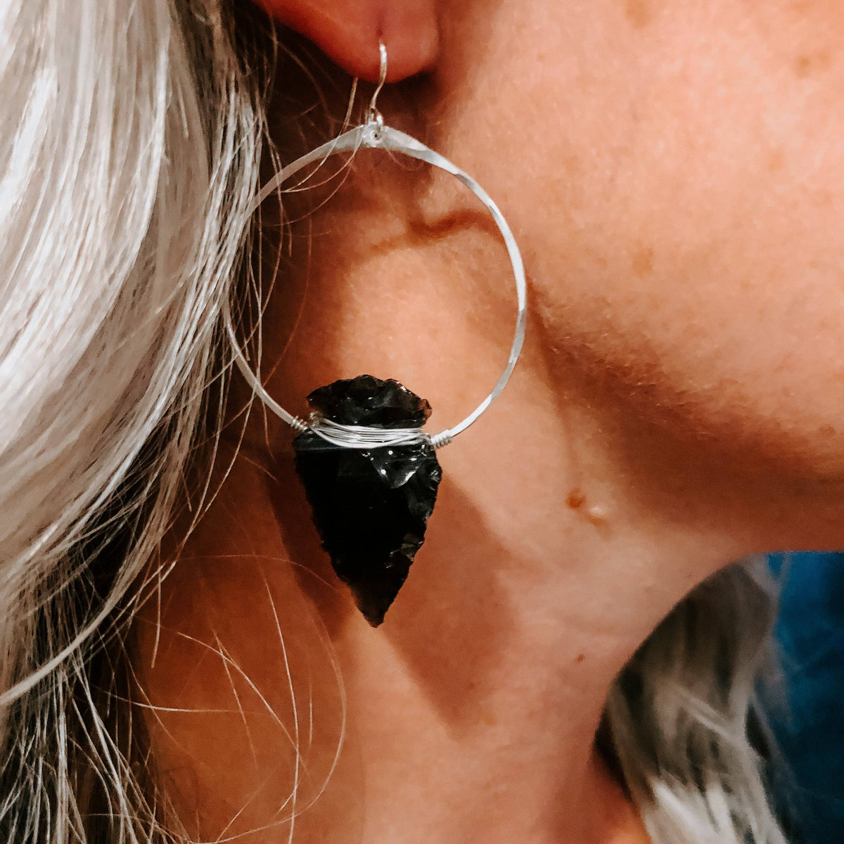 Nala Obsidian Arrowhead Hoop Earrings: 14k Gold Fill
