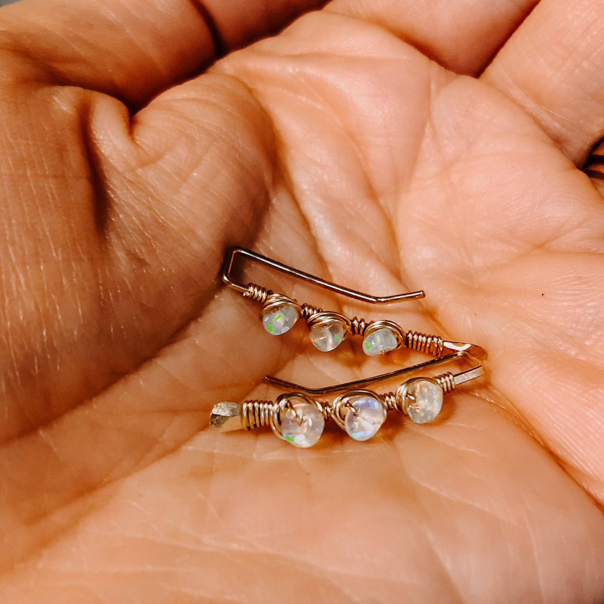 Opal Ear Climbers: 14k Gold Fill