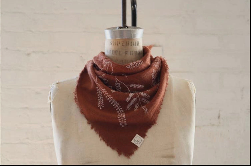 Eco Raw Botanical Print Naturally Dyed Raw Silk Bandana