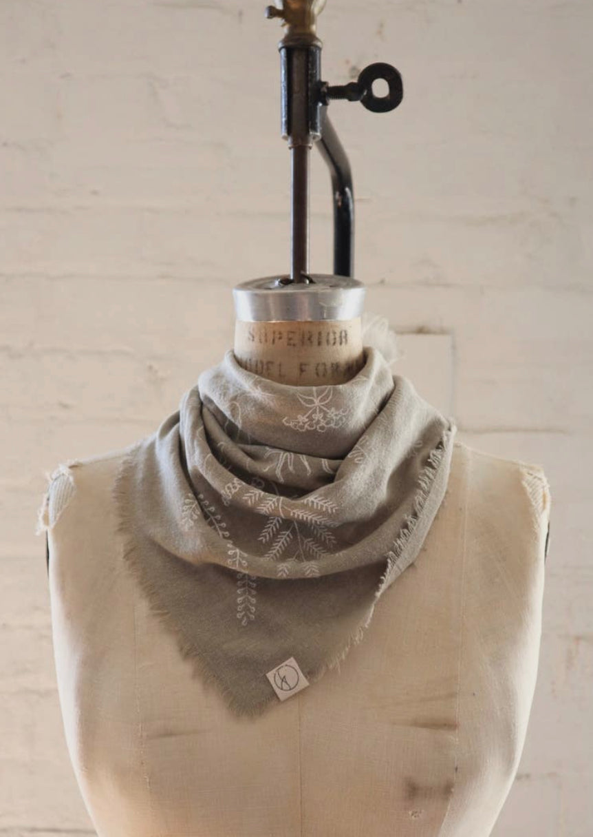 Eco Raw Botanical Print Naturally Dyed Raw Silk Bandana