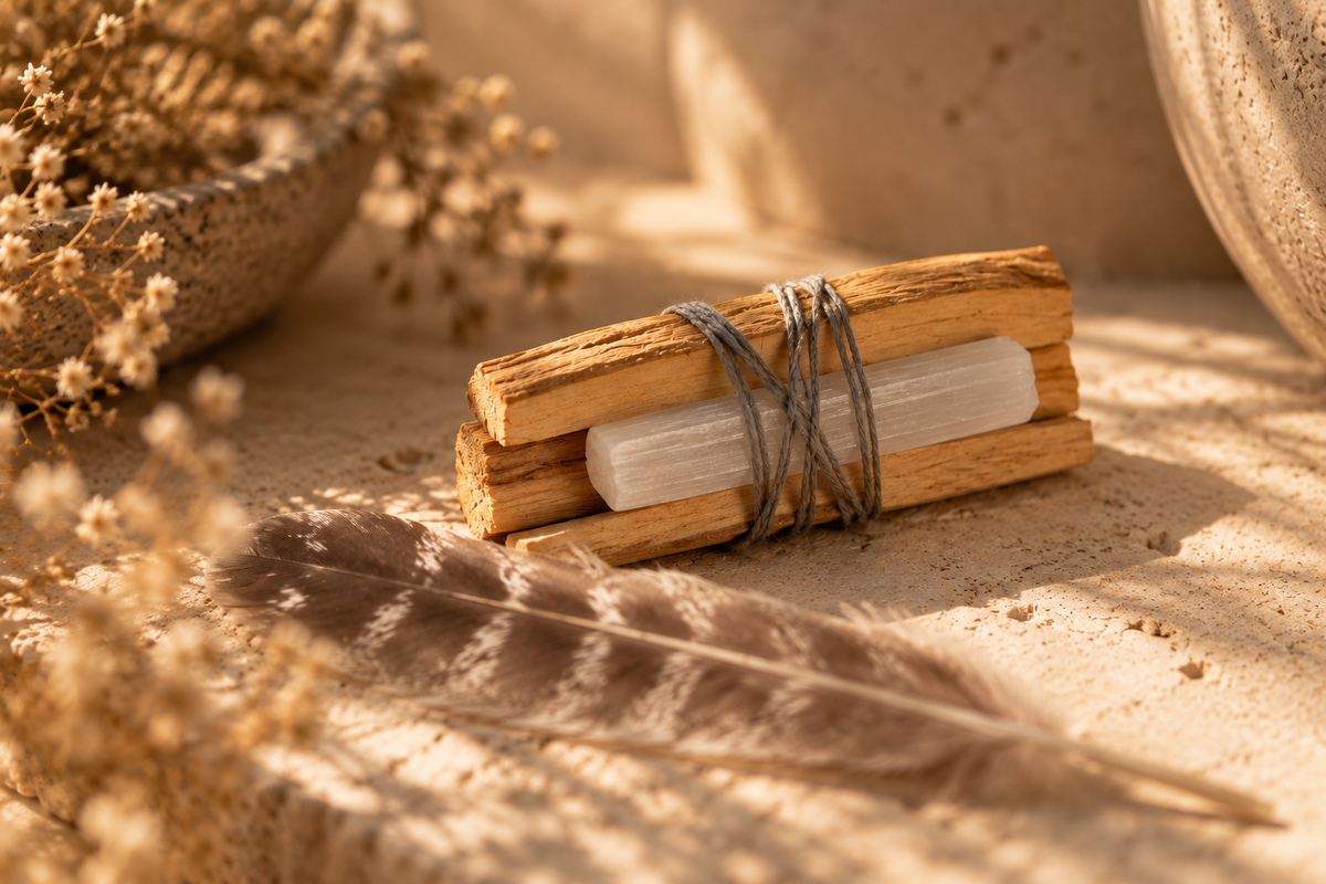 New Moon Charged Selenite Palo Santo Bundle