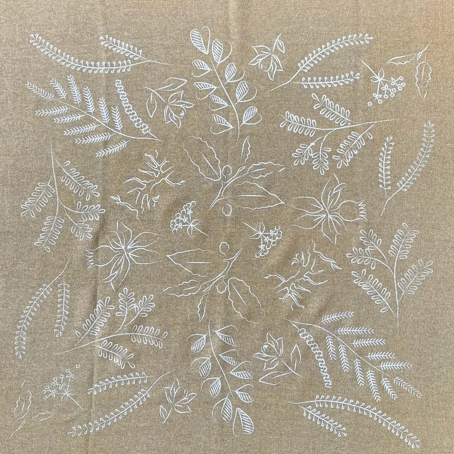 Eco Raw Botanical Print Naturally Dyed Raw Silk Bandana