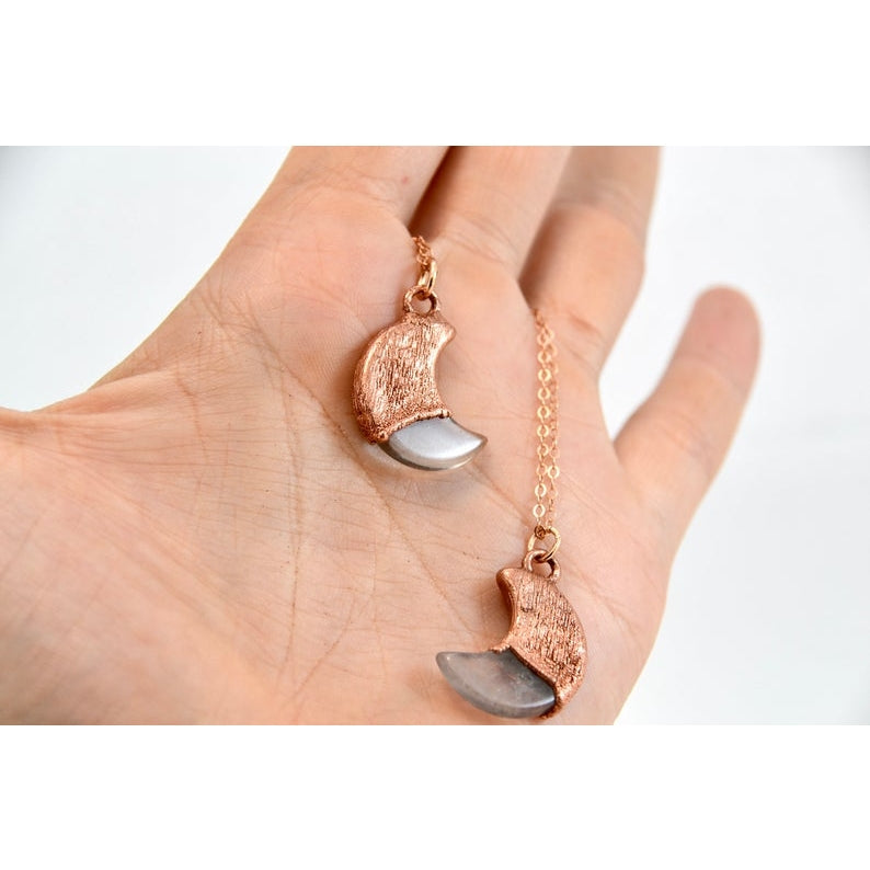 Copper Rose Quartz Moon Necklace | Crescent Necklace
