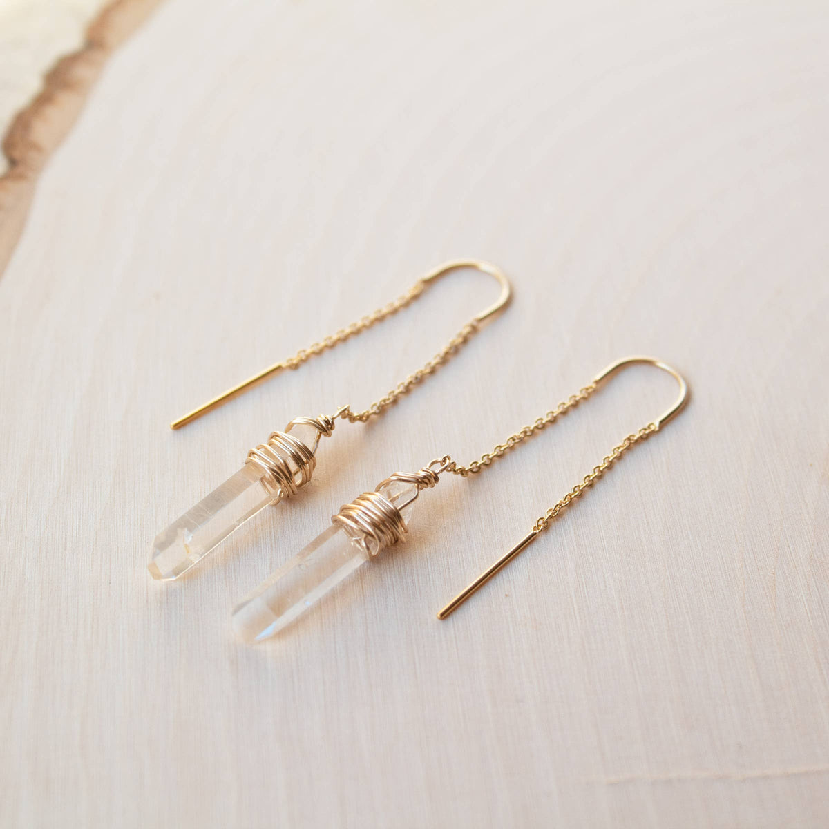 Lemurian Quartz Threader Earrings