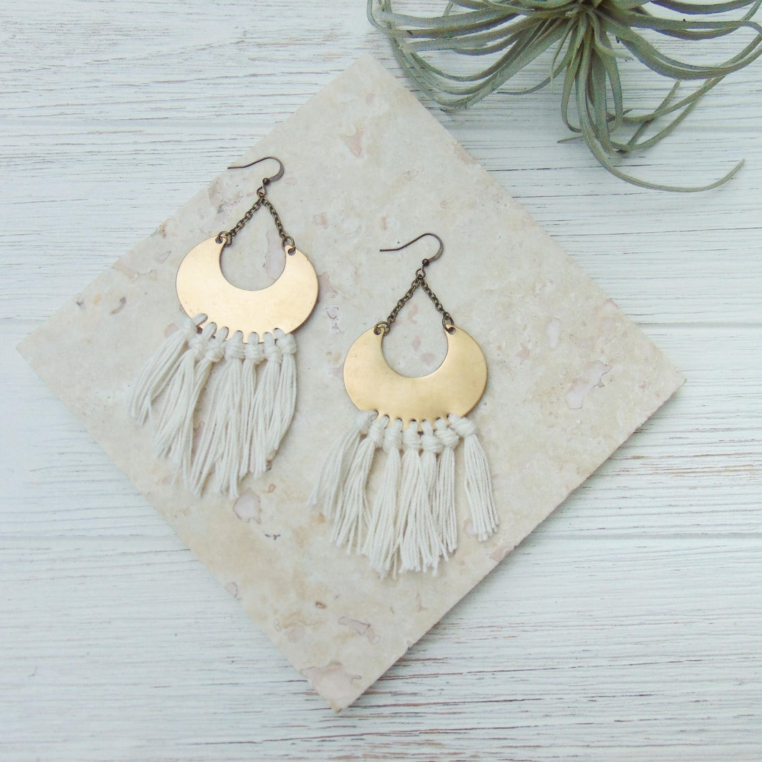 Crescent Moon Fringe Boho Earrings