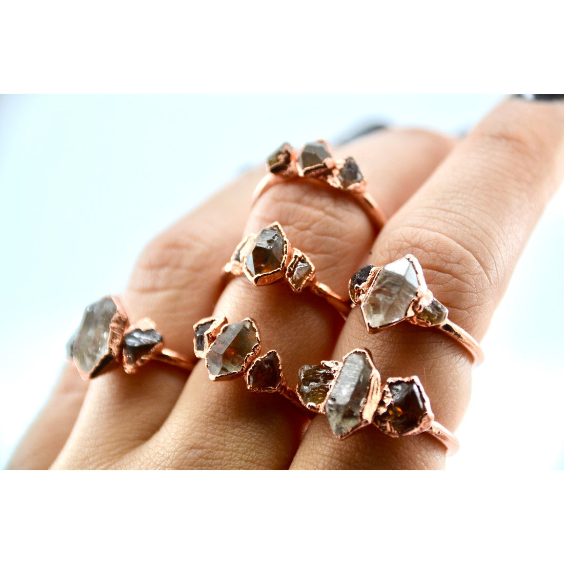 Copper Citrine & Herkimer Diamond Ring || Multi-Stone Ring