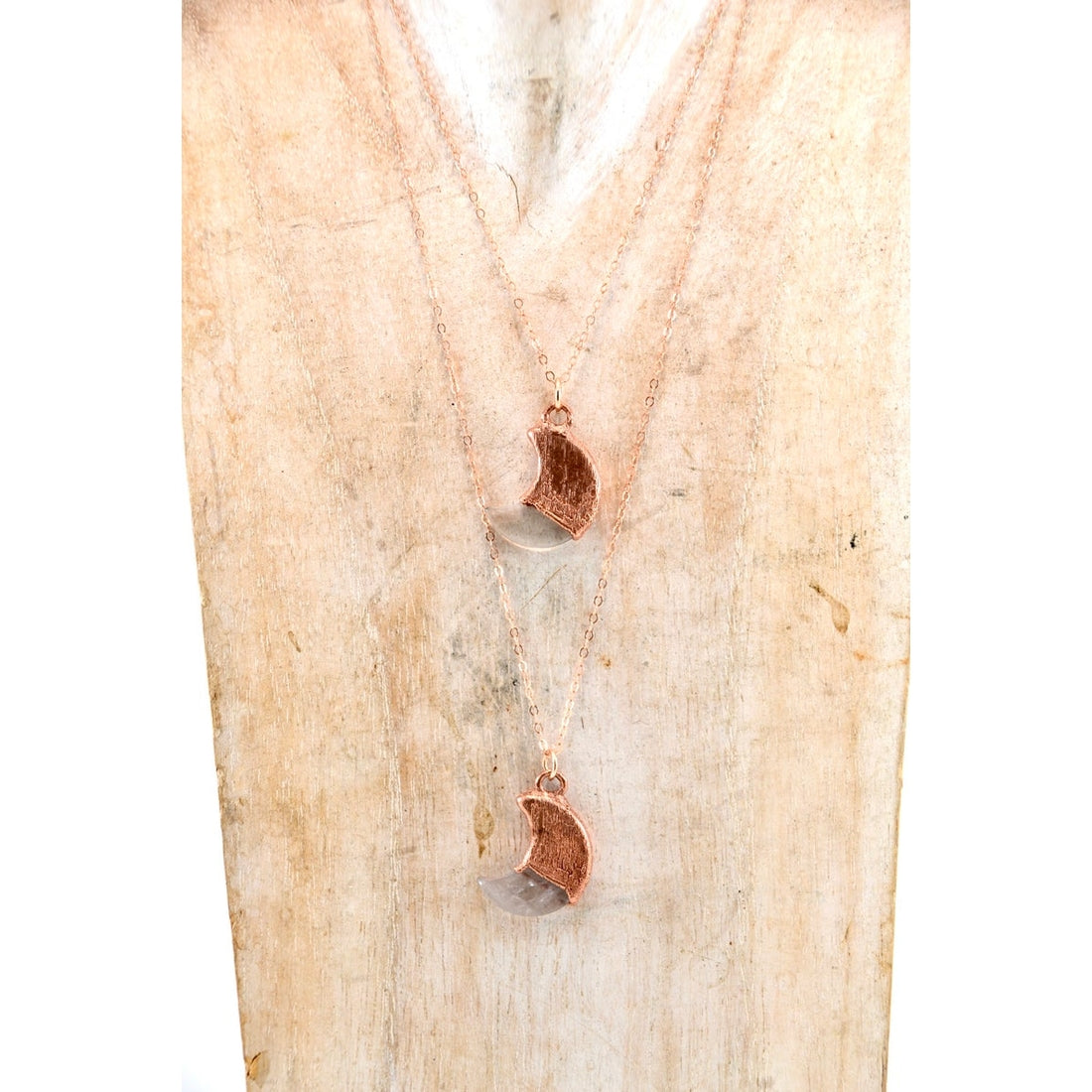 Copper Rose Quartz Moon Necklace | Crescent Necklace