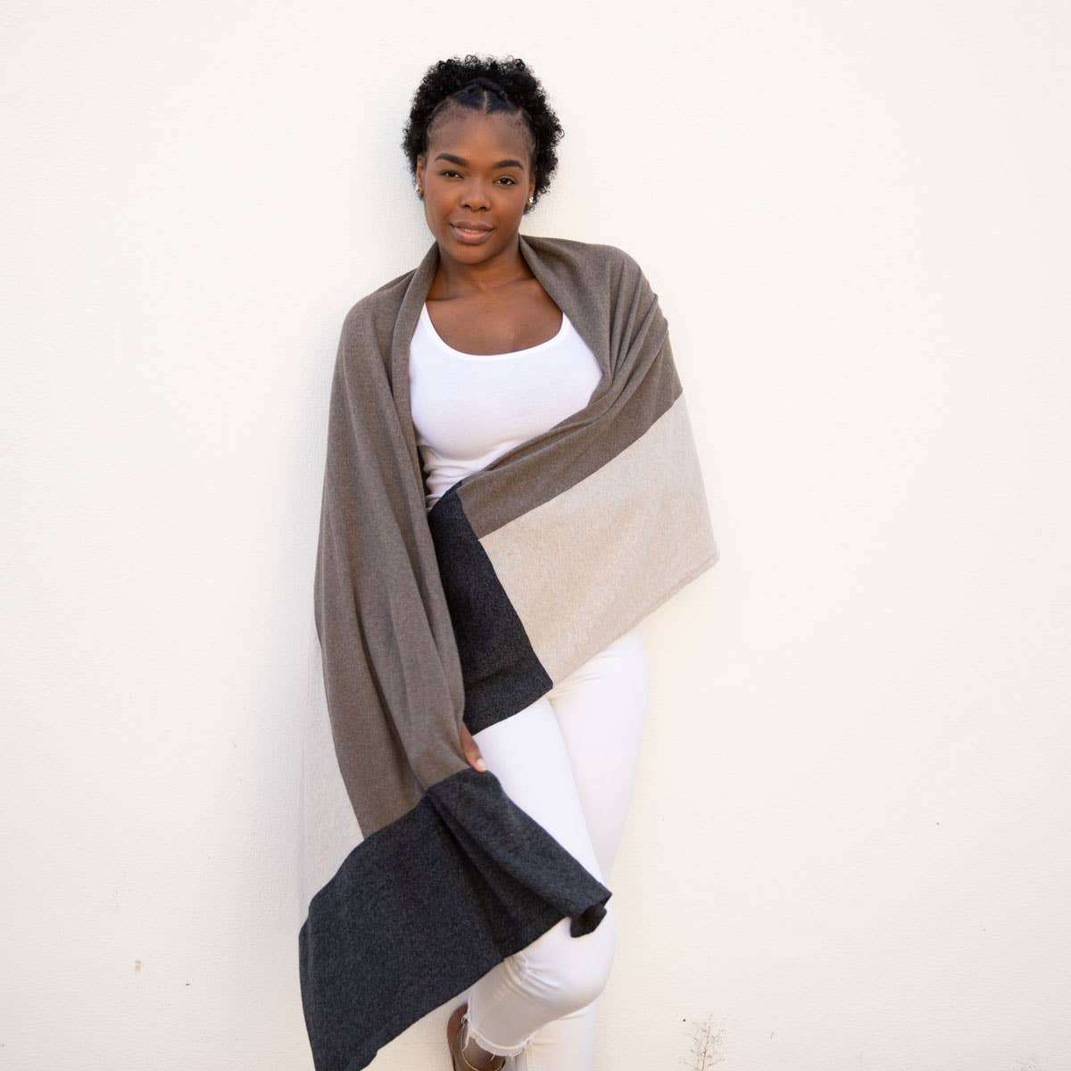 Dreamsoft Organic Cotton Travel Scarf Brownstone Colorblock