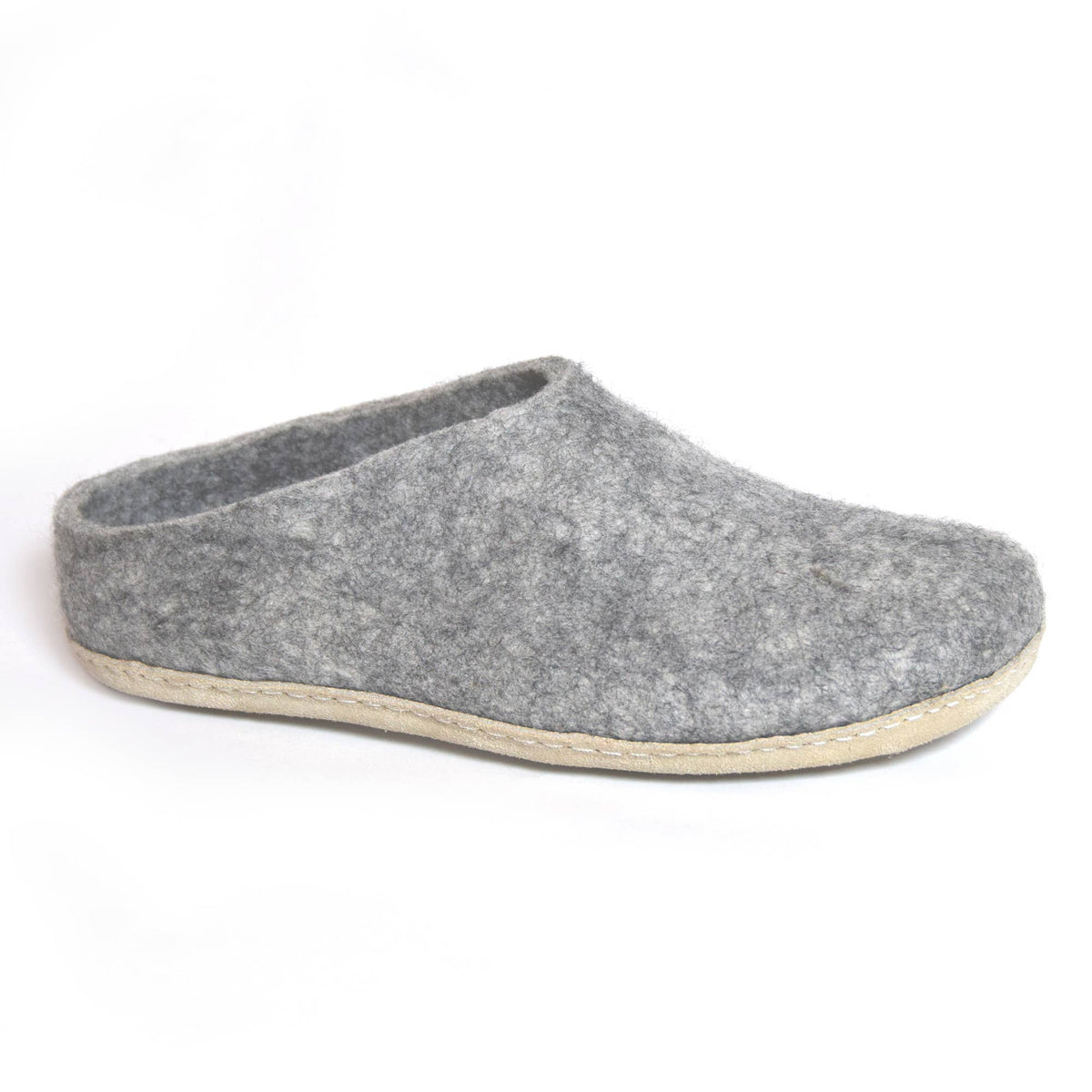 Wool Felt Slipper Clog in Ash with Natural Sole