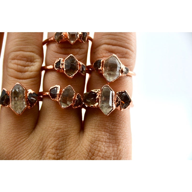 Copper Citrine & Herkimer Diamond Ring || Multi-Stone Ring