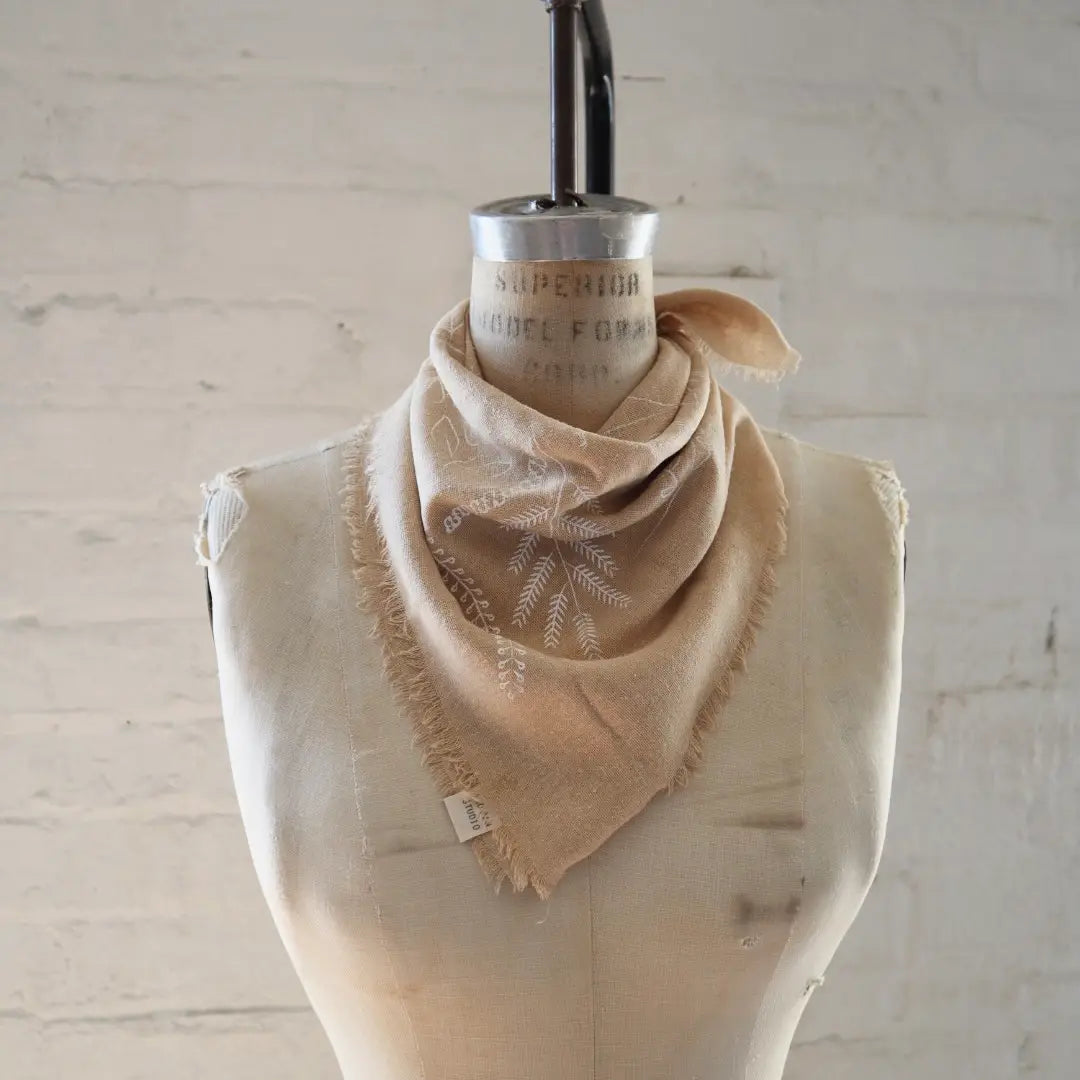 Eco Raw Botanical Print Naturally Dyed Raw Silk Bandana