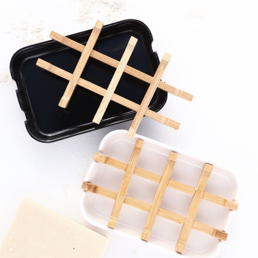 Bamboo Soap Dish: White